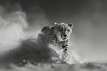 Aufkleber - A cheetah whose spots mimic the whirlwinds of a dust storm, sprinting swiftly across the arid plains,