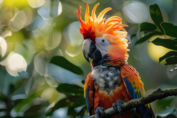 Aufkleber - A whimsical creature with the fluffy body of a panda and the colorful wings of a macaw, climbing trees in the rainforest,