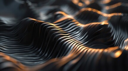 Poster - Abstract wavy metal surface. Futuristic background with dynamic waves