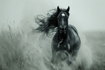 Aufkleber - A horse galloping across a field, gradually morphing into the wind, illustrated by streaks and swirls in the air,