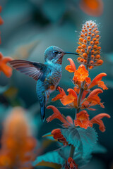 Aufkleber - A hummingbird sipping from a flower, its colors flowing into the petals, making it indistinguishable from the bloom,