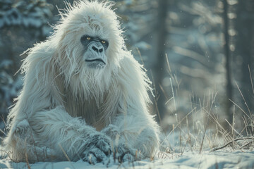 Wall Mural - A yeti with fur that appears as soft, drifting snowflakes, each unique and sparkling under the winter sun,