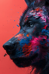 Aufkleber - A werewolf whose fur is a dynamic canvas of abstract expressionist splashes of paint, changing with its emotions,