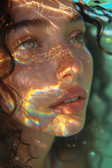 Poster - A siren whose voice manifests as visible, shimmering sound waves, distorting the air around her with vibrant echoes,