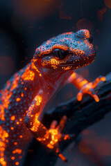 Poster - A salamander that glows like molten lava, its body a flowing, dynamic sculpture of reds and oranges,