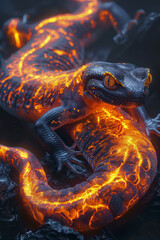 Aufkleber - A salamander that glows like molten lava, its body a flowing, dynamic sculpture of reds and oranges,
