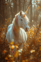 Poster - A unicorn with a fractal horn and a coat that shifts through a spectrum of pastel rainbows as it gallops,