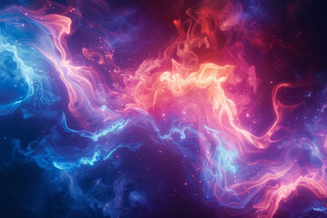 Poster - A phoenix rising from ashes in a burst of neon pink and electric blue flames, its form continuously morphing,