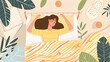 illustration of  woman with happy sleeping in bed
