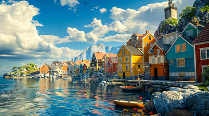 photo of An old, picturesque town with colorful houses by the sea 