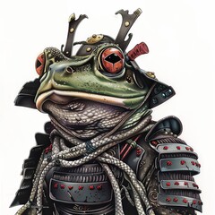 samurai frog, white background