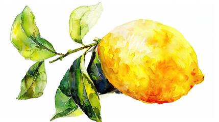 watercolor Lemon border fruit on white background