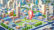 Navigation app positioning 3D representation of gps city streets