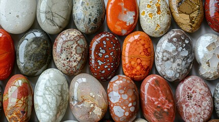 Canvas Print -   A high-resolution image of closely grouped colored and varied-sized rocks on a white background