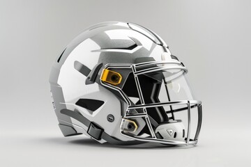 Wall Mural - A football helmet design with sleek metallic finish on white background