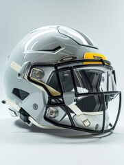 Wall Mural - A football helmet design with sleek metallic finish on white background