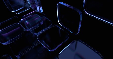 Fototapete - Abstract geometric blocks on a black background, 3d render