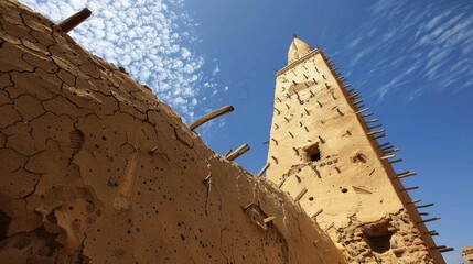 Wall Mural - this minaret with wooden sticks protruding from it is seen here