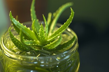 Poster - Therapeutic Aloe vera cosmetic jar. Skin care herb. Generate Ai