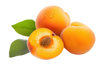 Wall Mural - Juicy and Ripe Apricots with Water Droplets Isolated on transparent background