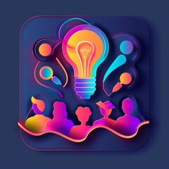 Wall Mural - Show Colorful Glow HUD icon of an educational conference, emphasizing innovative teaching methods, rendered in paper cut styles, banner sharpen with copy space