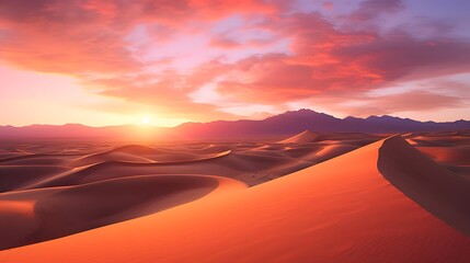 Wall Mural - Desert sunset panoramic landscape. 3d render illustration.