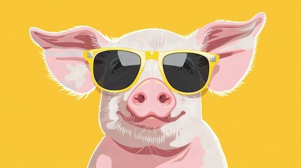 Wall Mural -   A pig in sunglasses with a yellow shirt and another pig in sunglasses with a pink shirt