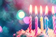 Closeup of birthday candles on a cake with a blurred background A birthday concept photo with space for text Generative AI