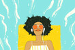 A drawing of a woman wearing headphones, enjoying music on a summer day