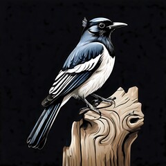 Wall Mural - vector illustration of a monogram of a magpie bird on a tree trunk