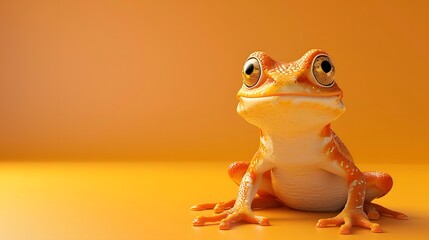 Wall Mural - Orange Frog with Big Eyes on Orange Background