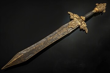 Poster - Invaluable Ancient relic sword gold. Handle metal knife battle steel. Generate Ai