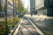 cityscape with dedicated bike lanes promoting green travel