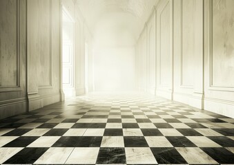 Monochrome Checkered Floor in Room