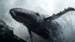 oceanic ascent: a majestic close-up of a humpback whale leaping from the ocean, showcasing the powerful grace and beauty of marine wildlife
