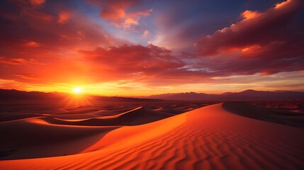 Wall Mural - Panoramic view of sand dunes in the desert at sunset