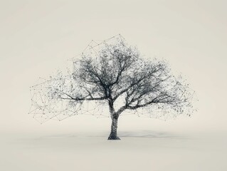 A tree with a wireframe structure close up