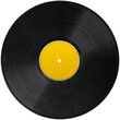 © Heleno - vinyl record yellow label, realistic photography isolated png on transparent background for graphic design