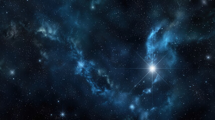 Wall Mural - brightest sirius star in the deep space, blue nebula around it, glowing stars background