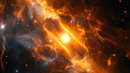 Wall Mural - bright orange light of the star illuminates its surroundings, creating an abstract background with s