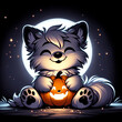 Cute halloween wolf with pumpkin