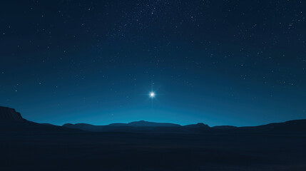 Wall Mural - star in the sky shines brightly over an empty desert landscape at night, symbolizing jesus' birth an