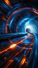 Wall Mural - A tunnel with orange and blue lights