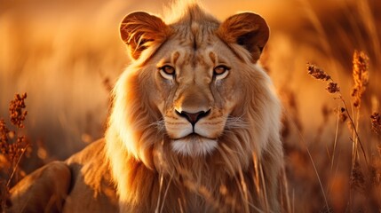 Canvas Print - majestic lion in golden savanna