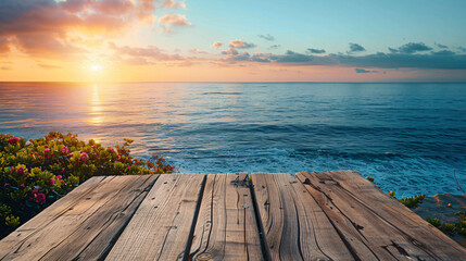 wooden table overlooking ocean