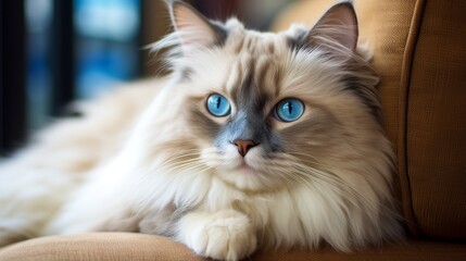 Fluffy white cat with blue eyes