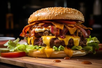 Wall Mural - Delicious cheeseburger with bacon and lettuce