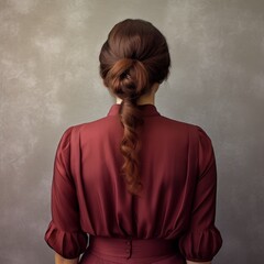 Wall Mural - woman with elegant hairstyle wearing burgundy dress