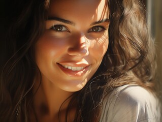 Wall Mural - Smiling woman with curly hair