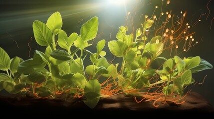 Poster - Vibrant green leaves with glowing lights